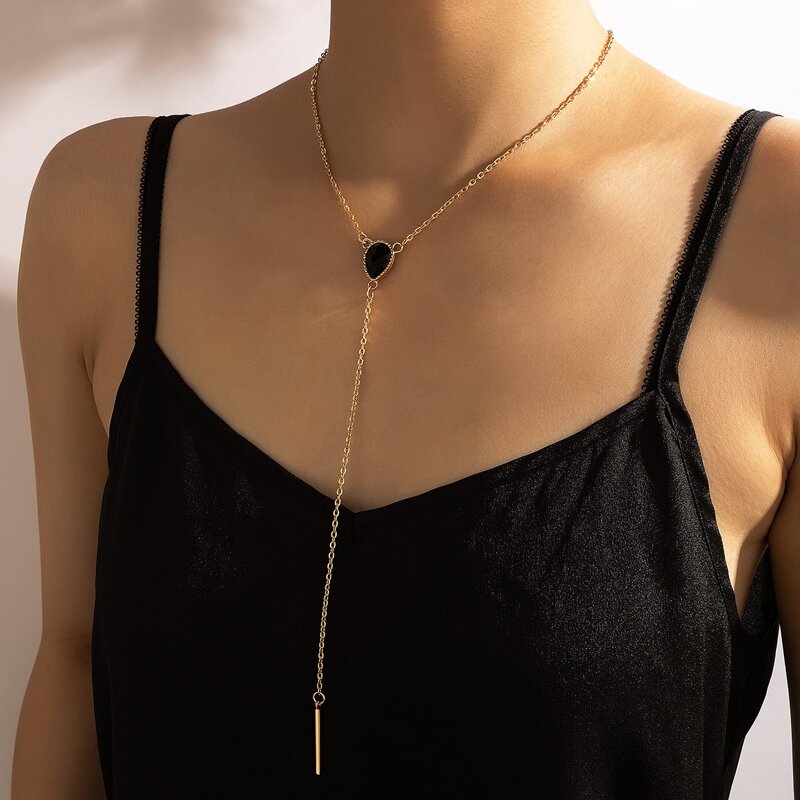 

Water Drop Decor Y Lariat Necklace, Gold