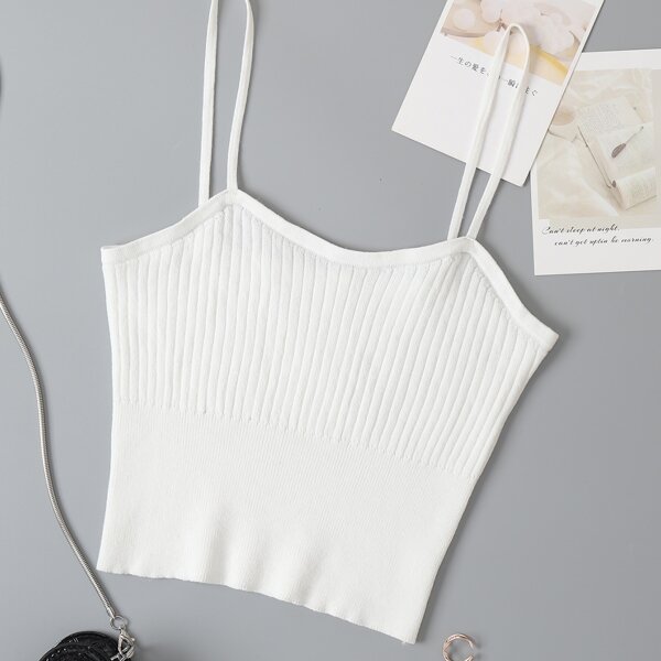 

Solid Rib-Knit Cami Top, White