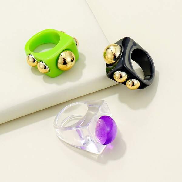 

3pcs Simple Resin Ring, Multicolor