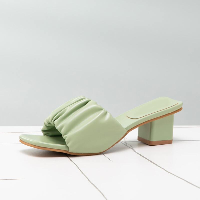 

Ruched Design Sandal Mules, Mint green