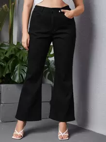 SHEIN Essnce Jeans de pierna amplia - Negro - Ver 1