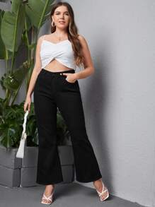 SHEIN Essnce Jeans de pierna amplia - Negro - Ver 3