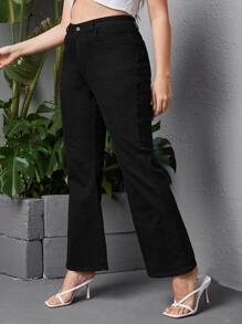 SHEIN Essnce Jeans de pierna amplia - Negro - Ver 5