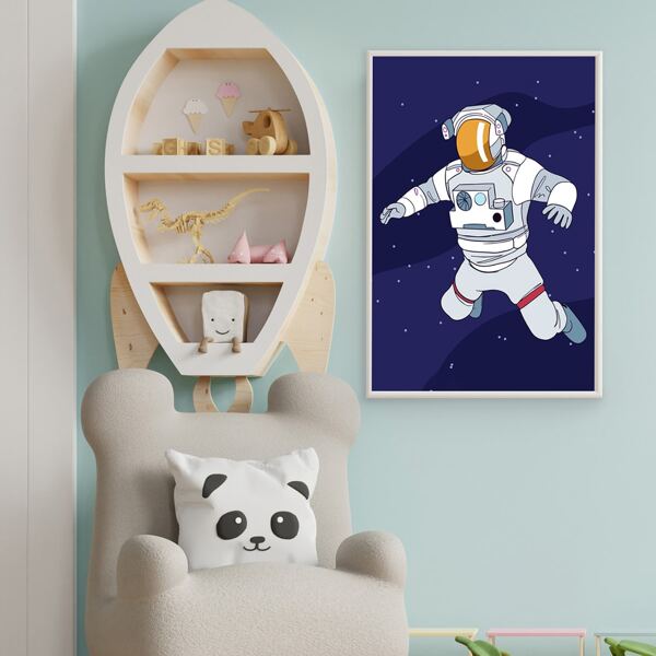 

Kids Astronaut Print Unframed Painting, Blue