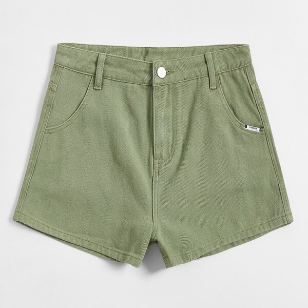 

1pc Letter Patch Denim Shorts, Army green