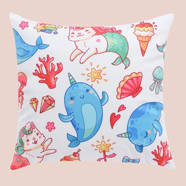 

Kids Cartoon Graphic Cushion Cover Without Filler, Multicolor
