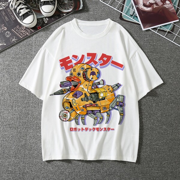 

Men Cartoon & Letter Graphic Tee, White