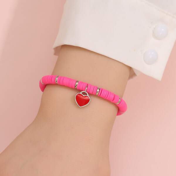 

Heart Charm Bracelet, Hot pink