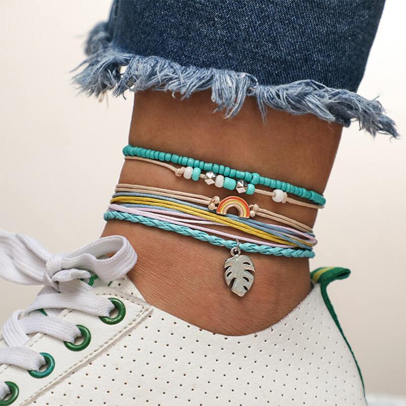 

Rainbow & Leaf Decor Anklet, Multicolor