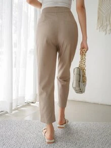 DAZY Slant Pocket Solid Tailored Trousers - Khaki - View 2