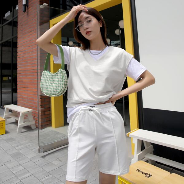 

Solid V Neck Vest Top Without Tee, White