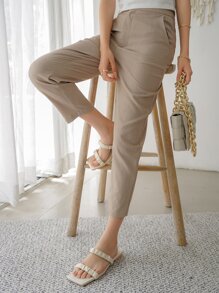 DAZY Slant Pocket Solid Tailored Trousers - Khaki - View 7