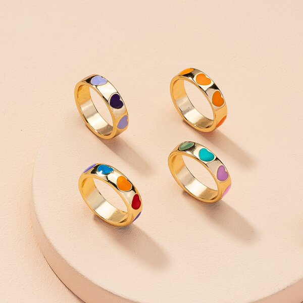 

4pcs Heart Design Ring, Gold