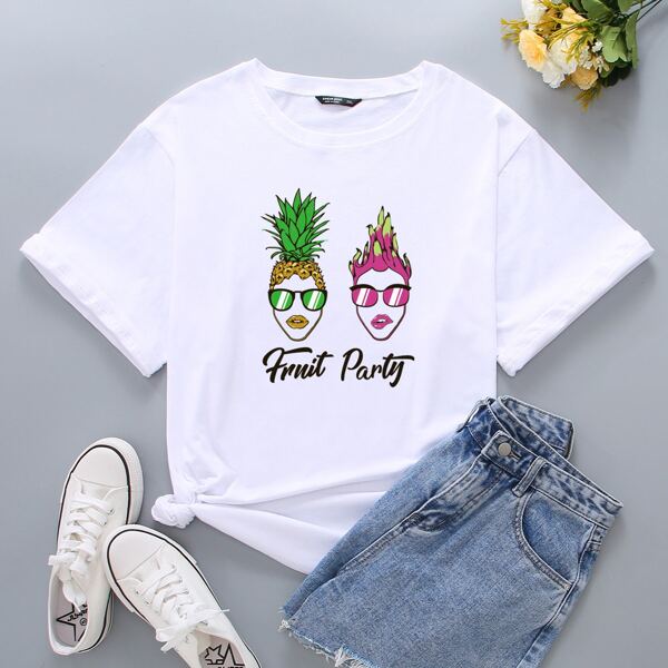

Plus Cartoon & Letter Graphic Tee, White