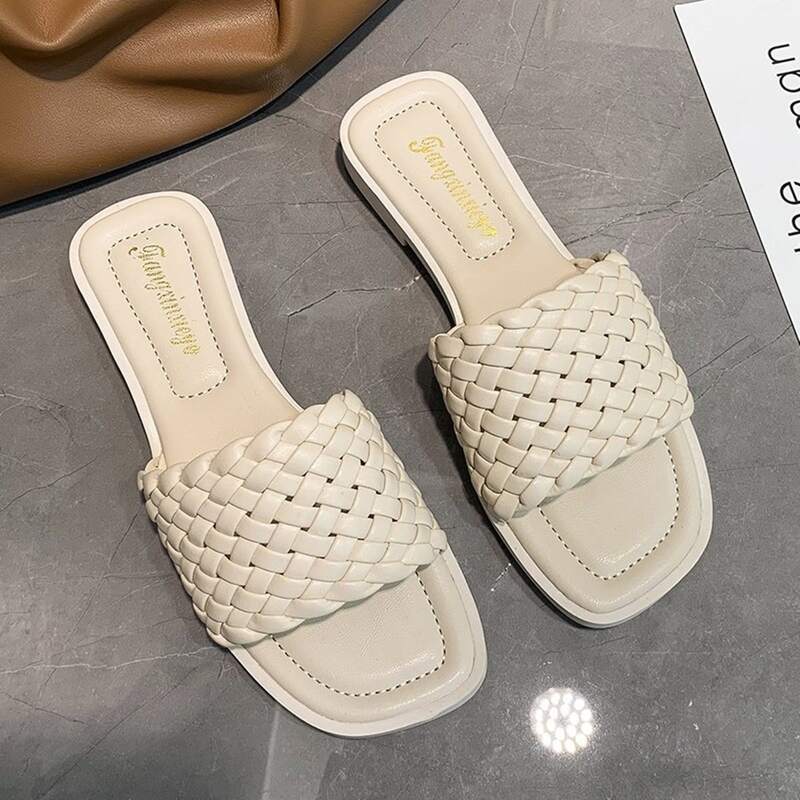 

Braided Slide Sandals, Beige