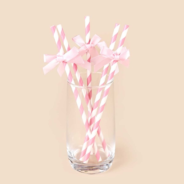 

5pcs Bow Decor Disposable Straw, Pink
