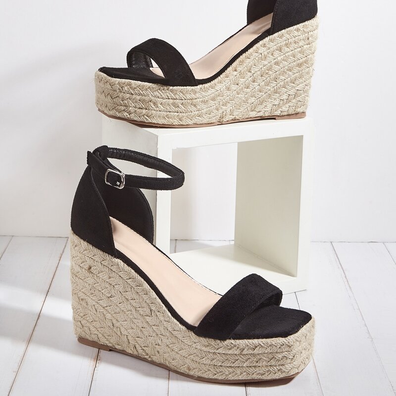 

Ankle Strap Espadrille Wedge Sandals, Black