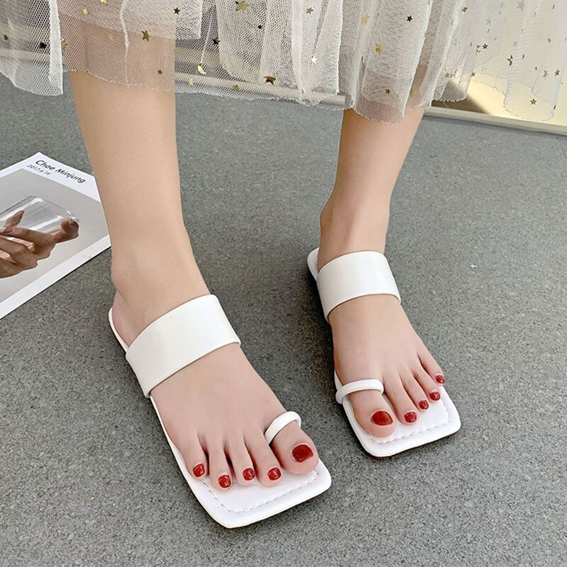 

Toe Loop Flat Thong Sandals, White