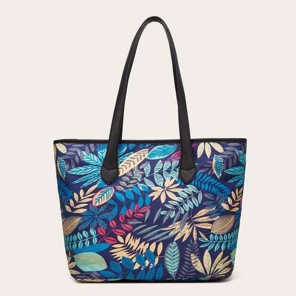 

Leaf Print Tote Bag, Royal blue