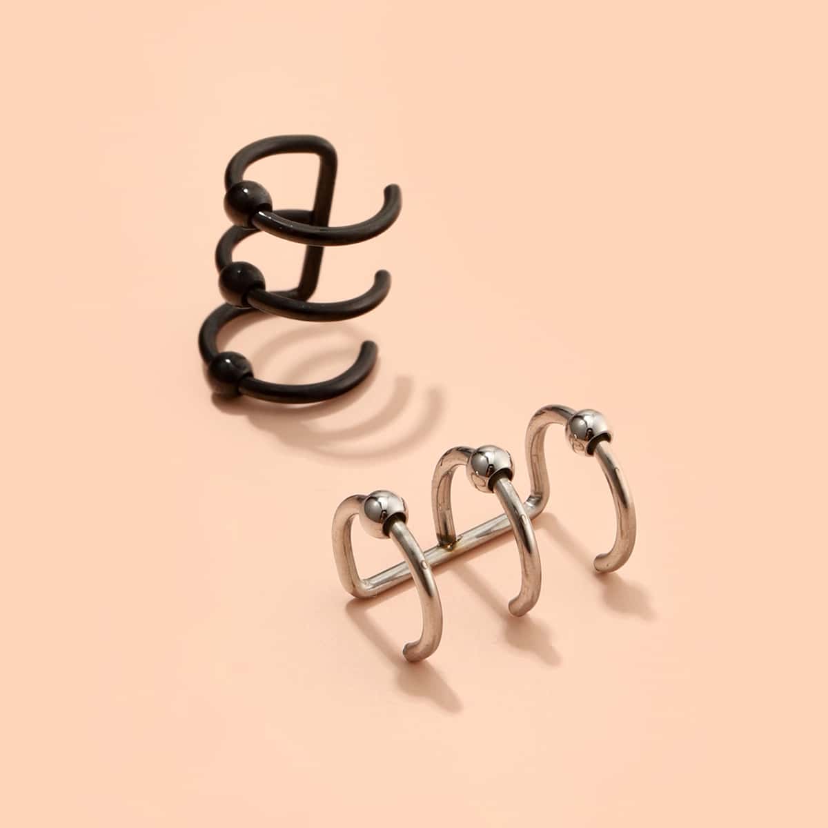 2pcs Stainless Steel Ear Cuff, Multicolor
