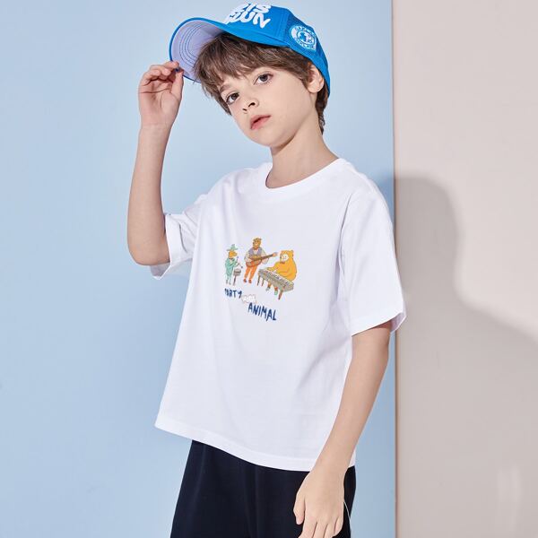

Boys Letter & Cartoon Graphic Tee, White