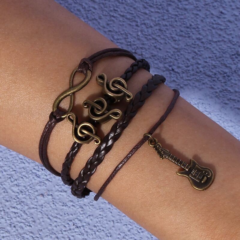 

Music Note Decor Layered Bracelet, Black