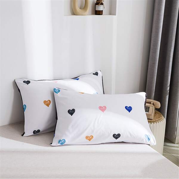 

1pc Heart Print Pillowcase Without Filler, White