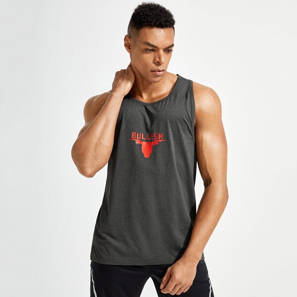 

Men Letter Graphic Sports Tank Top, Black