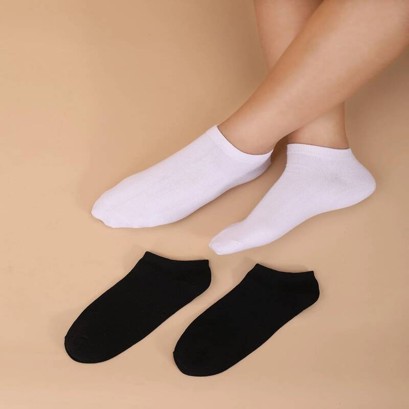 

2pairs Plain Ankle Socks, Black and white