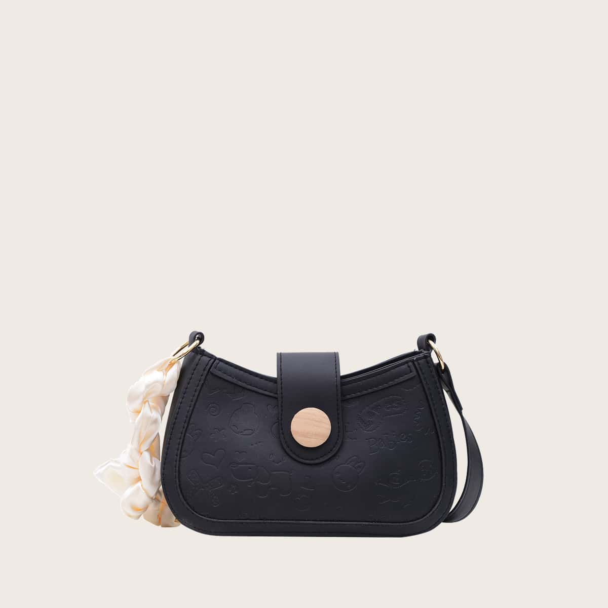 

Twilly Scarf Decor Shoulder Bag, Black