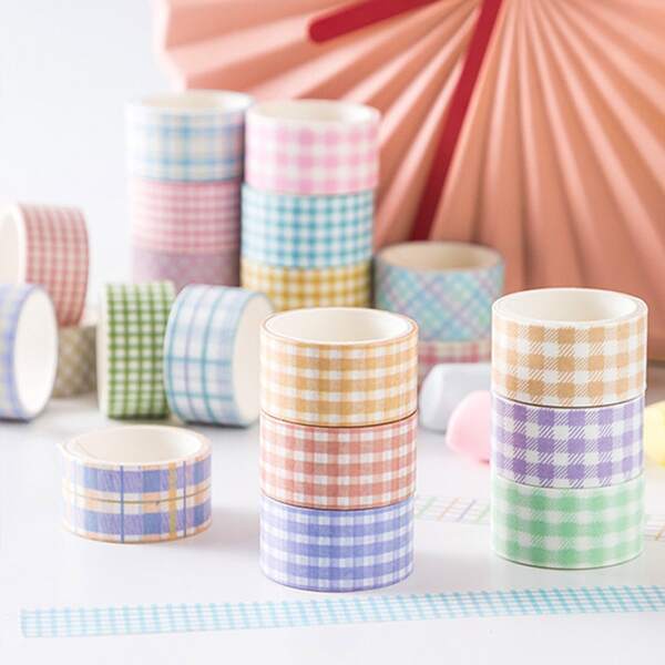 

1roll Gingham Pattern Random Washi Tape, Multicolor