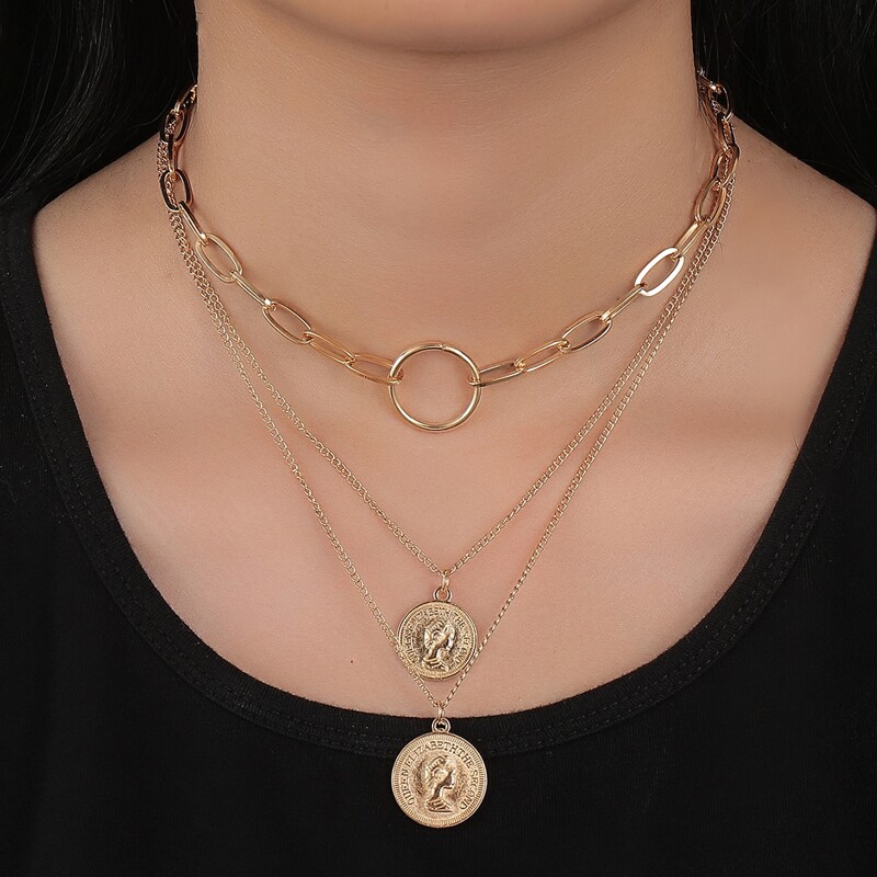 

Coin Layered Necklace, Gold