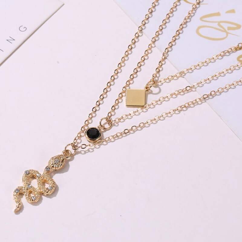 

Serpentine Pendant Layered Necklace, Gold