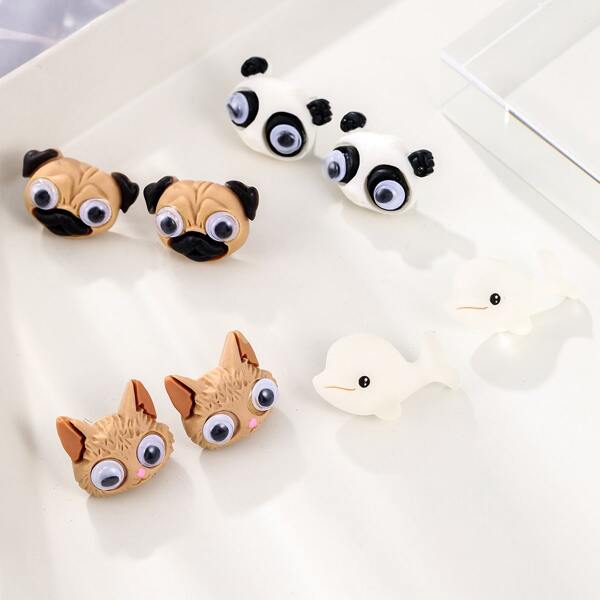 

4pcs Animal Stud Earrings, Multicolor