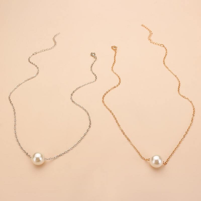 

2pcs Faux Pearl Decor Necklace, Multicolor