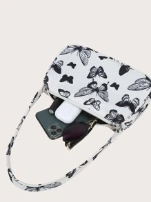 Zipper Shoulder Bag, Fashion Butterfly Pattern Underarm Bag, Stylish Chain Decor Purse Mini Butterfly Graphic Bag Valentines - Multicolor - View 2