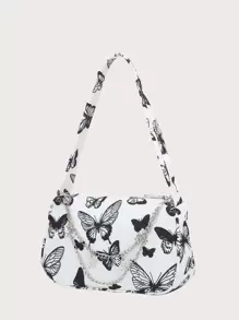 Zipper Shoulder Bag, Fashion Butterfly Pattern Underarm Bag, Stylish Chain Decor Purse Mini Butterfly Graphic Bag Valentines - Multicolor - View 3