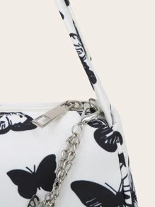 Zipper Shoulder Bag, Fashion Butterfly Pattern Underarm Bag, Stylish Chain Decor Purse Mini Butterfly Graphic Bag Valentines - Multicolor - View 4