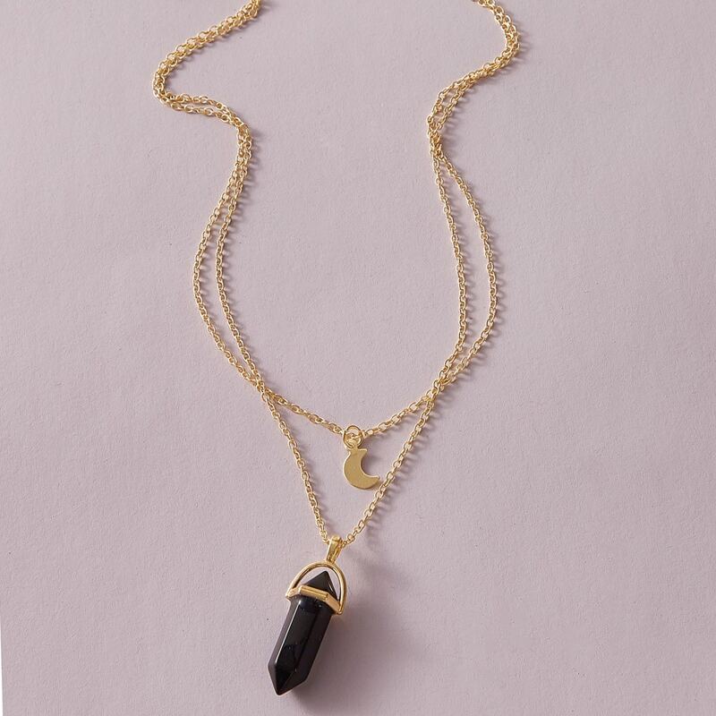

Moon Decor Double Layered Necklace, Gold