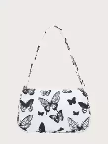 Zipper Shoulder Bag, Fashion Butterfly Pattern Underarm Bag, Stylish Chain Decor Purse Mini Butterfly Graphic Bag Valentines - Multicolor - View 6