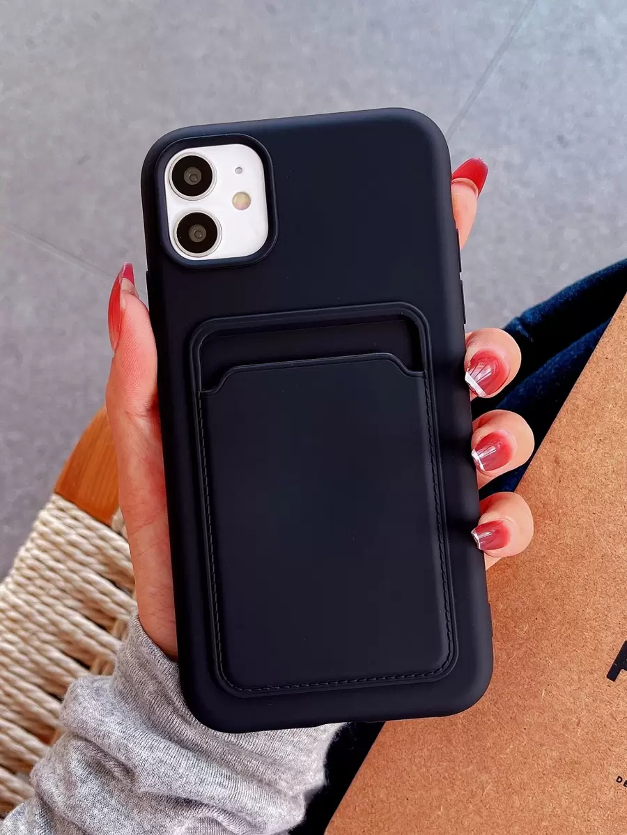 Solid Phone Case With Card Slot - Black - View 1