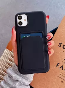 Solid Phone Case With Card Slot - Black - View 2