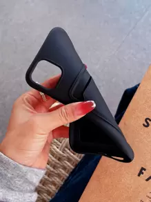 Solid Phone Case With Card Slot - Black - View 3