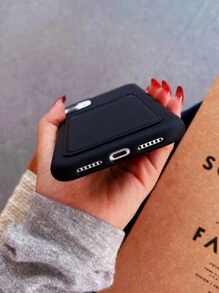 Solid Phone Case With Card Slot - Black - View 4
