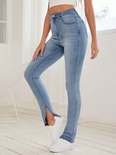 HighWaistSlitHemSkinnyJeans - Best of SHEIN
