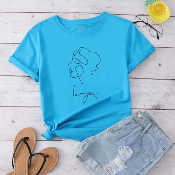 

Letter & Figure Graphic Tee, Mint blue