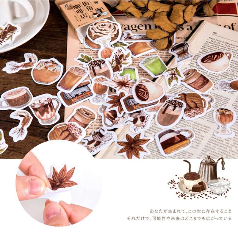

1box Coffee Pattern Sticker, Multicolor