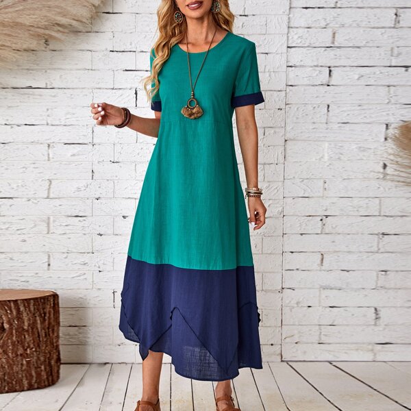 

Two Tone Layered Hem Dress, Multicolor