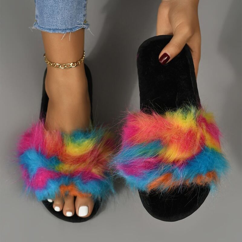 

Colorful Fluffy Slippers, Multicolor