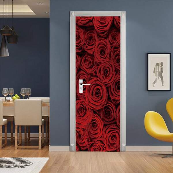 

Rose Print Door Sticker, Red